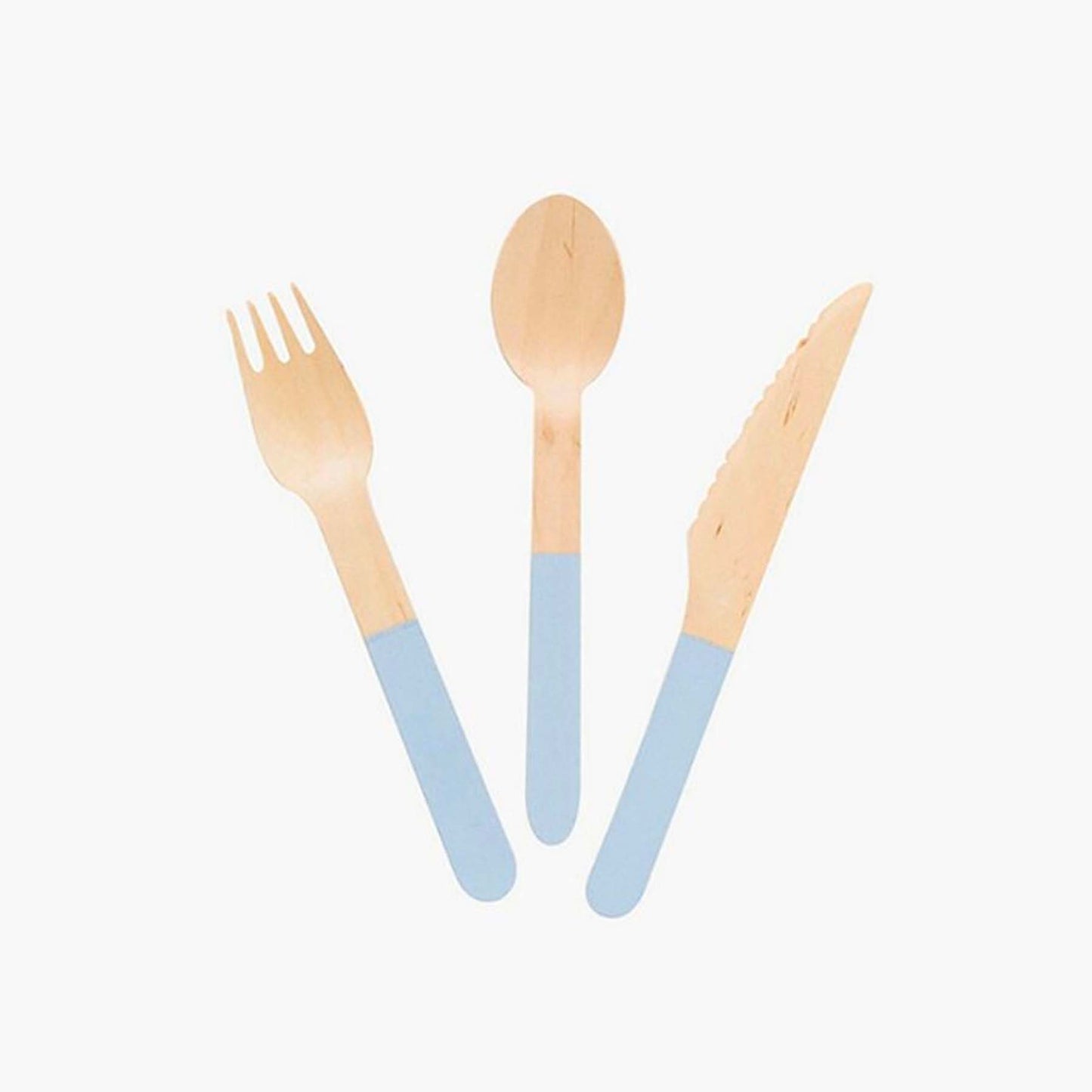 Light Blue Wooden Utensil Set – 24ct