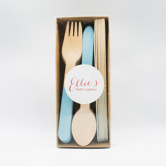Light Blue Wooden Utensil Set – 24ct