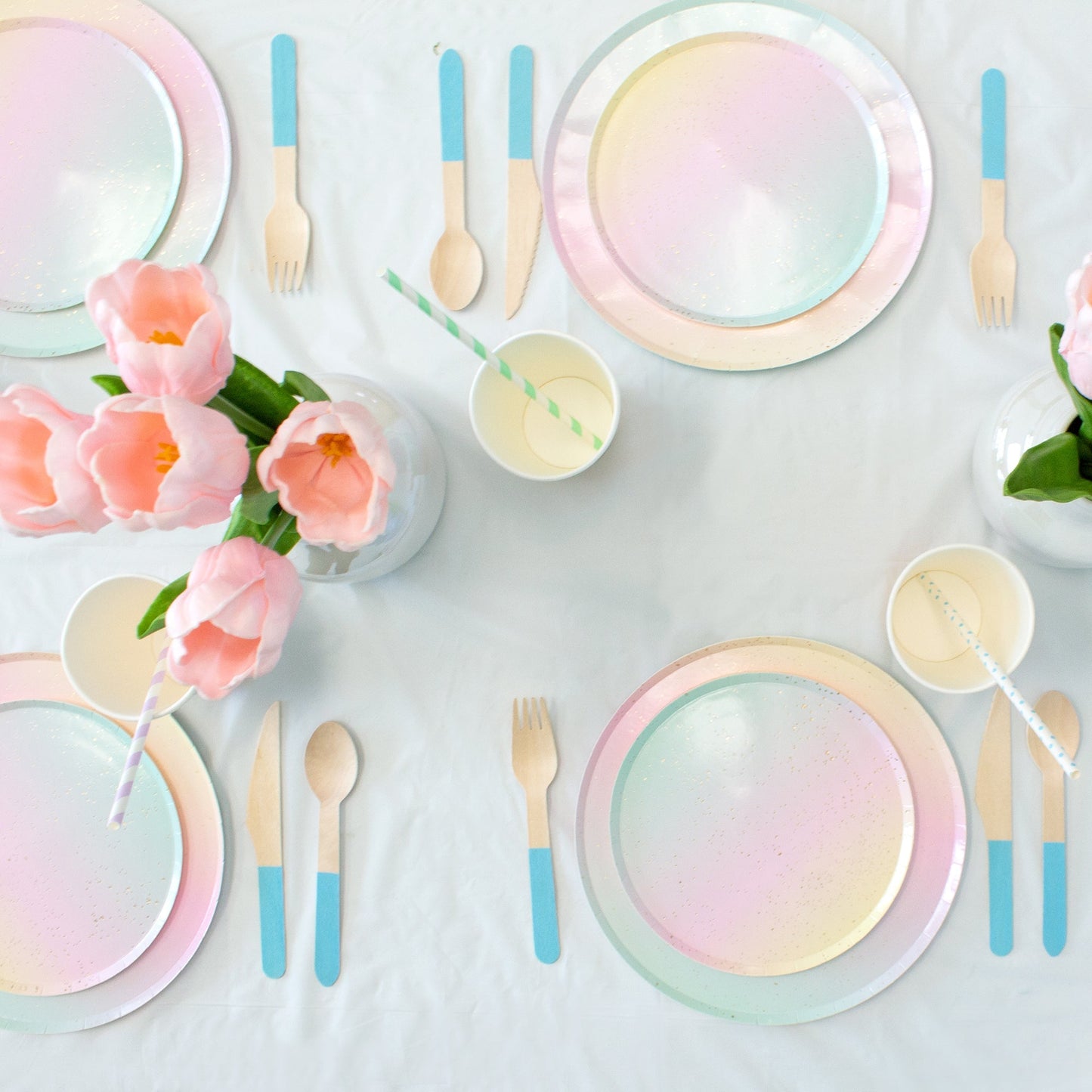 Light Blue Wooden Utensil Set – 24ct