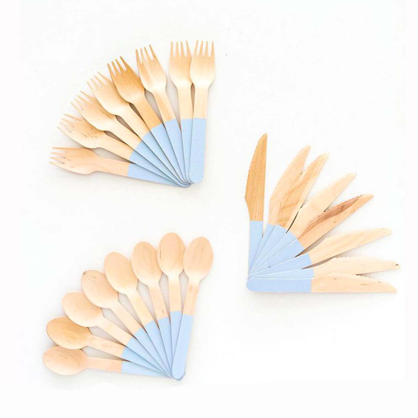 Light Blue Wooden Utensil Set – 24ct