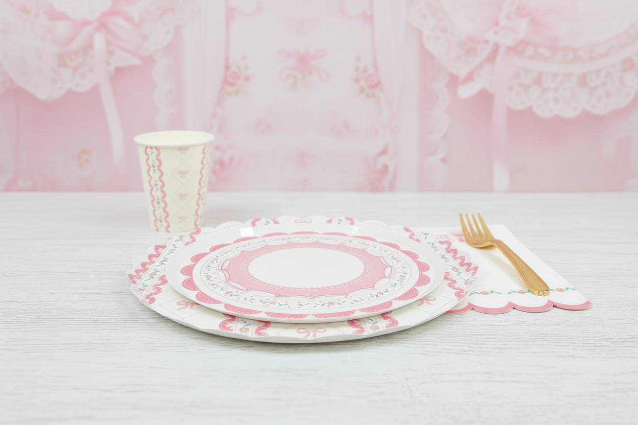 Pink Bow Coquette Large Plates 10" (8 pack)