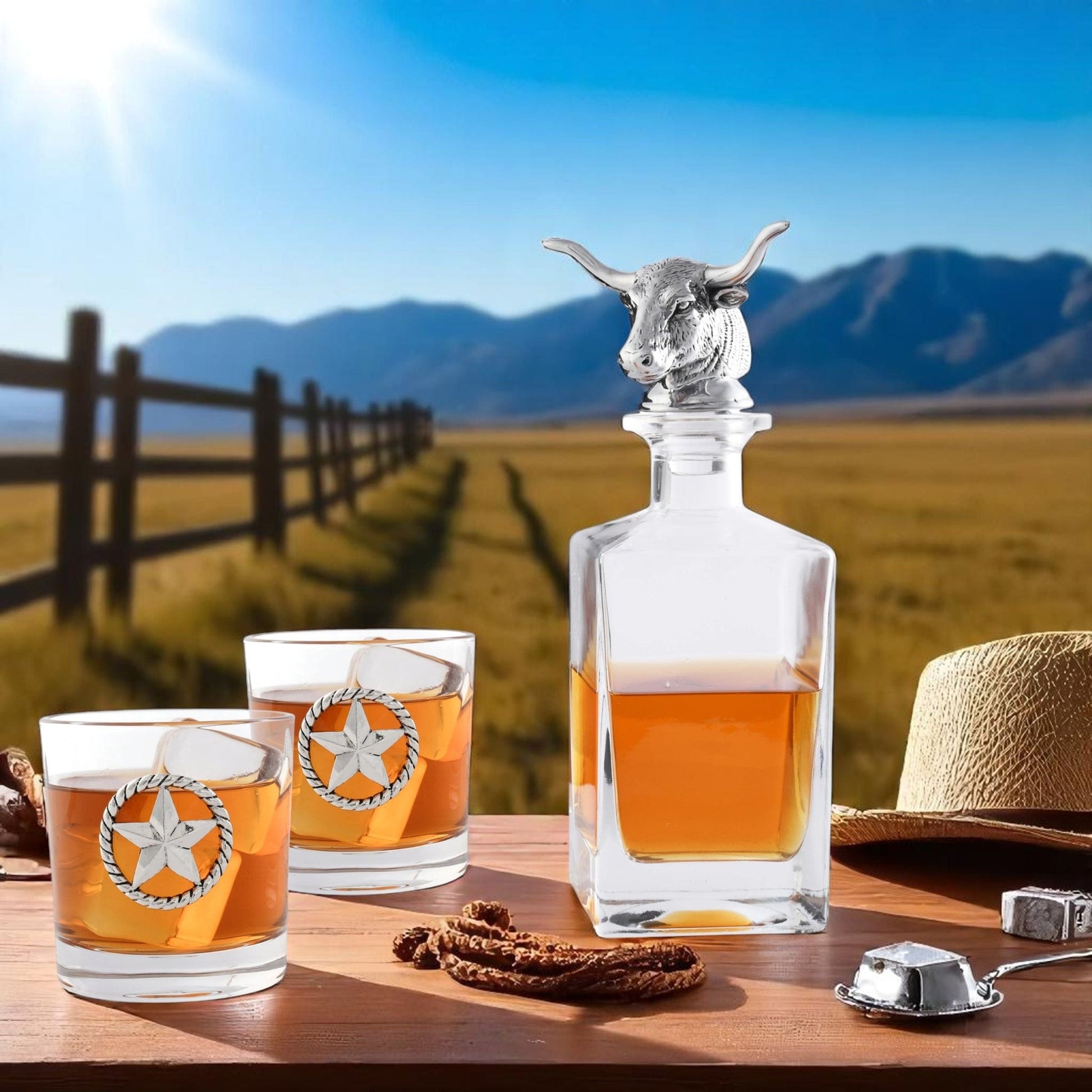 Longhorn Decanter Set with Pair of Glasses - themonogram manor 