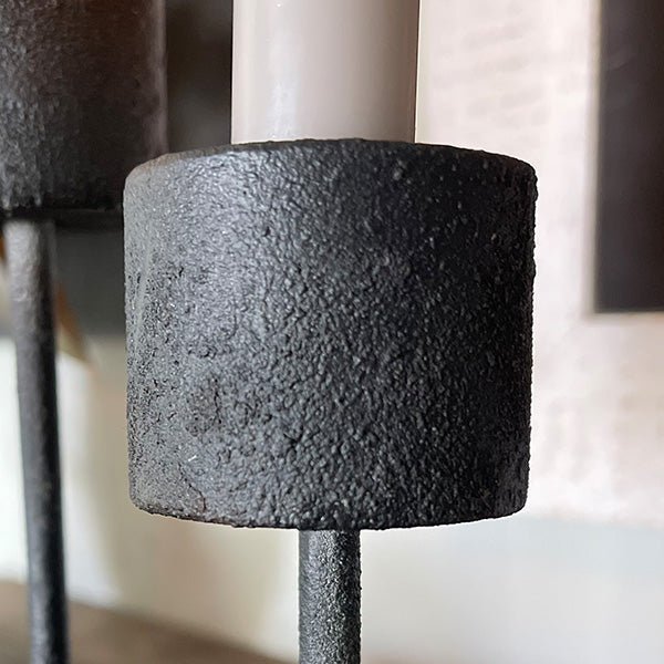 Distressed Black Metal Candle Holder - themonogram manor 