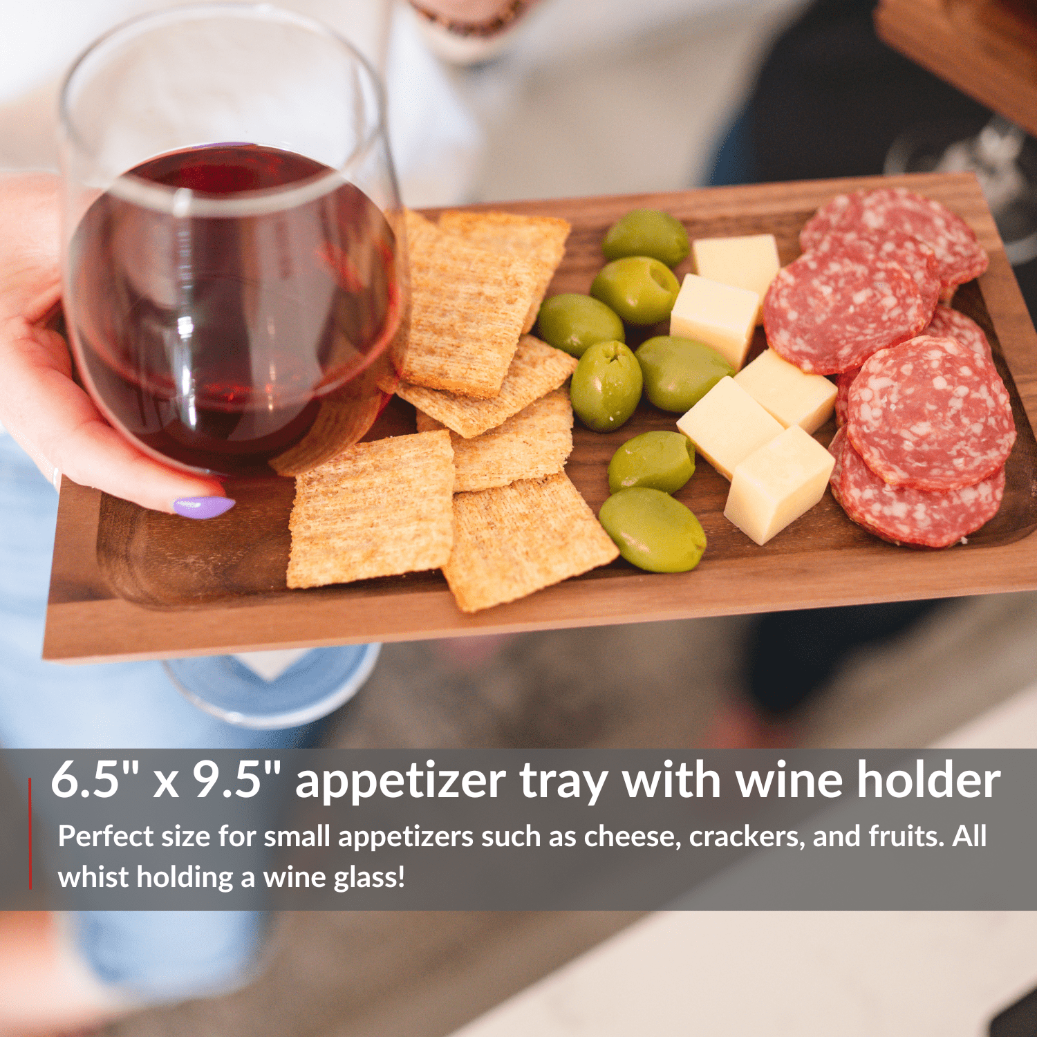 Charcuterie and Appetizer Tray with Wine Holder - 4PACK - Perfect for Parties and Small Gatherings - themonogram manor 