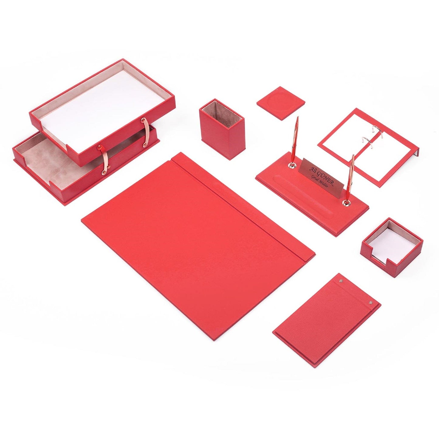 MOOG Leather Desk Set - Double Document Tray - Red - 10 PCS - themonogram manor 
