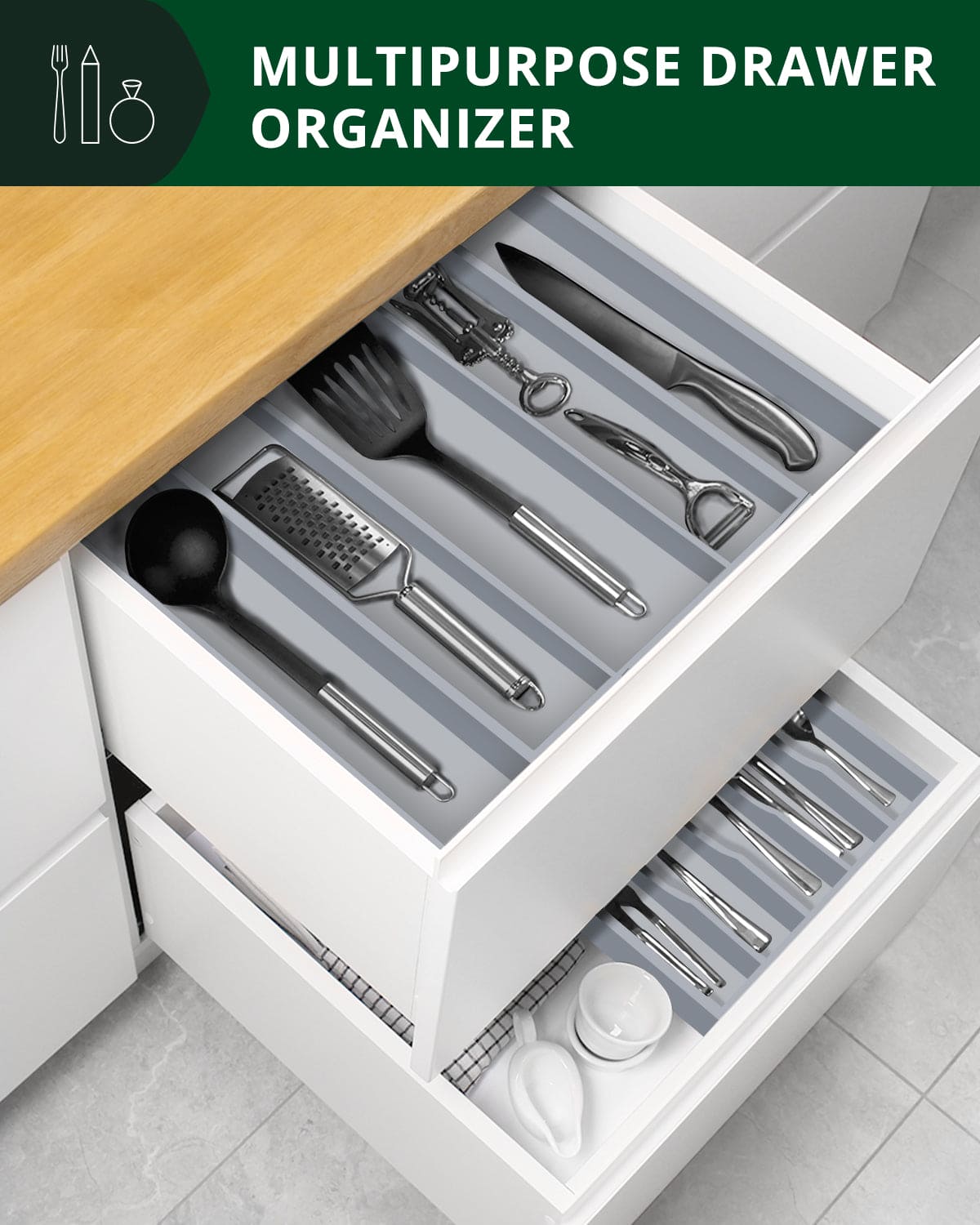 Utensil Drawer Organizer, Gray (5 Slots) - themonogram manor 