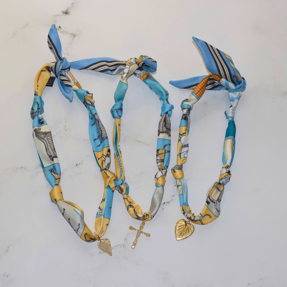 Scarf Necklace ~ Blue Horse Pattern - themonogram manor 