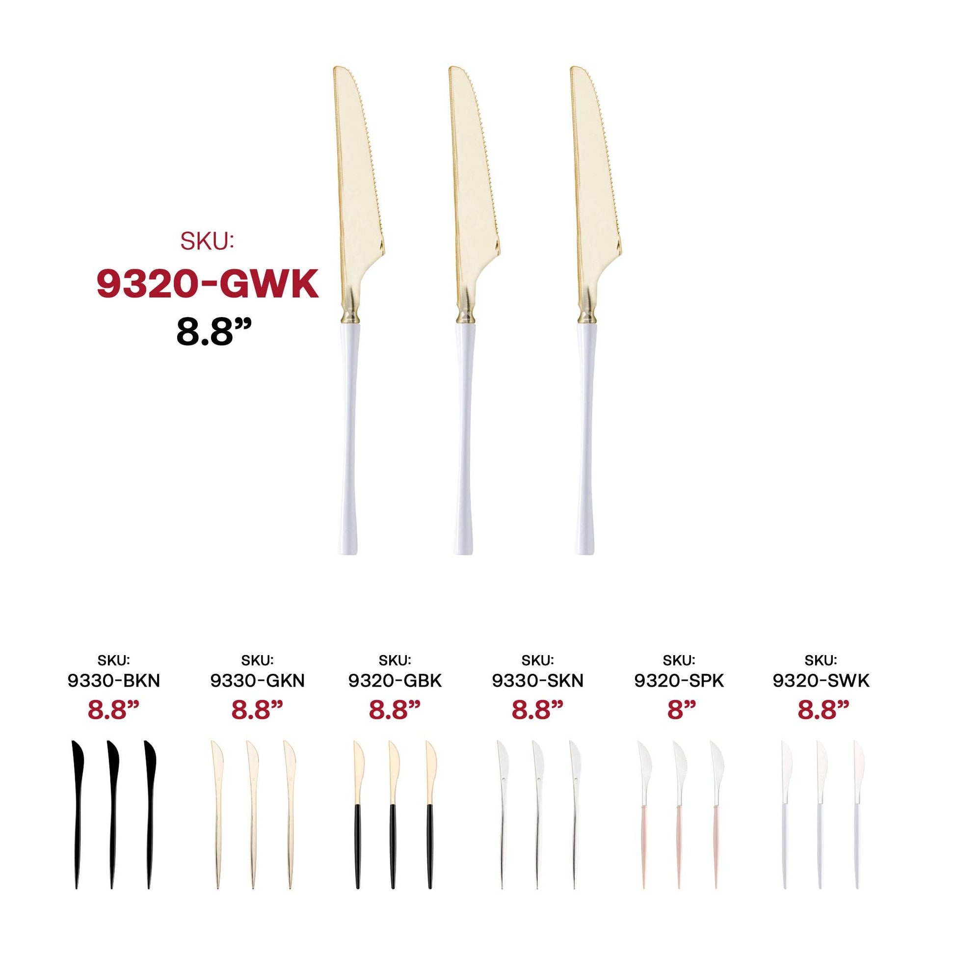Gold with White Handle Plastic Dinner Knives - 20 pcs - themonogram manor 