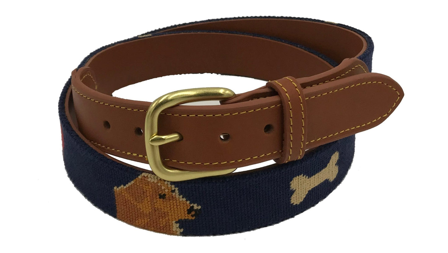Charleston Belt Golden Dog Hand - stitched Needlepoint Belt - Kids - themonogram manor 