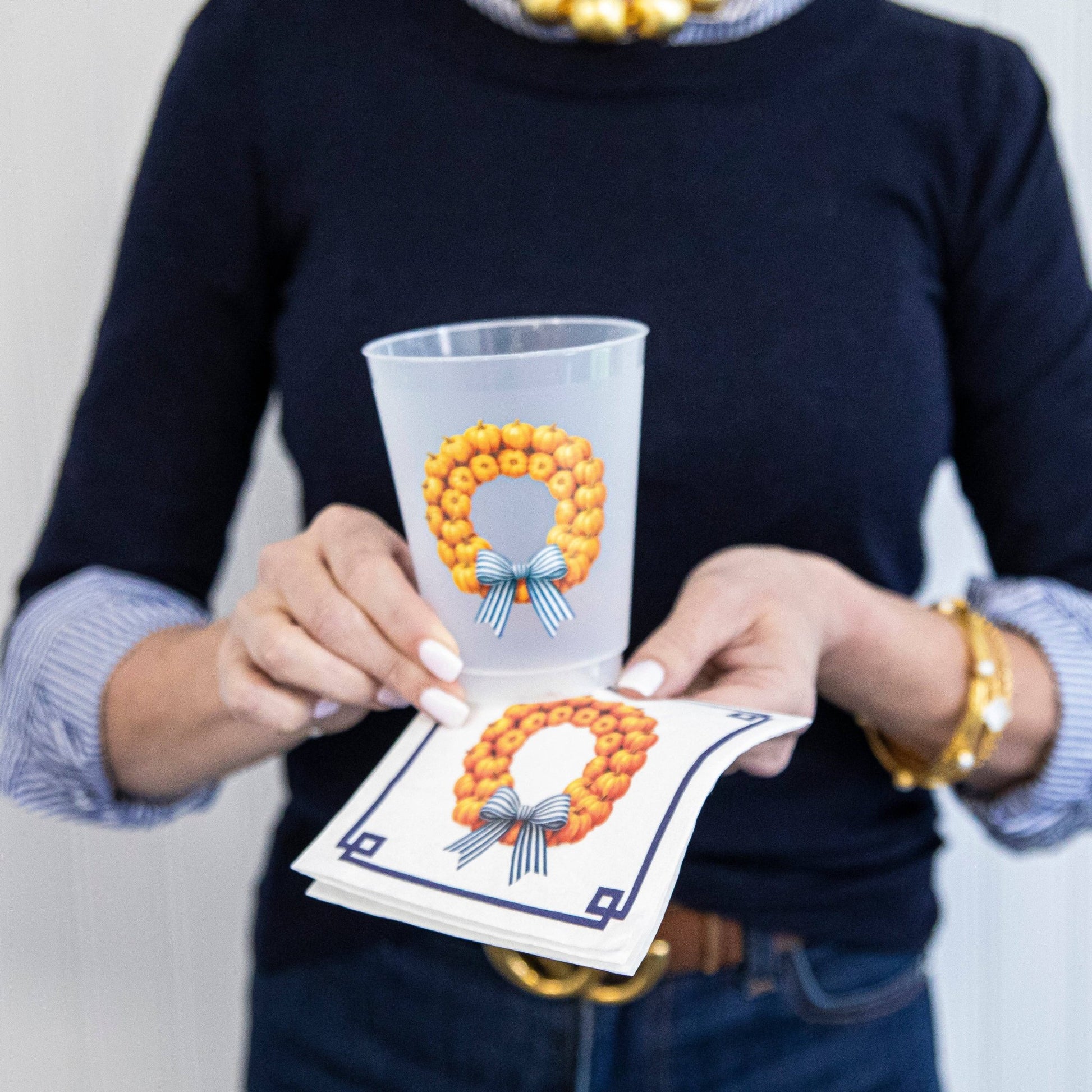 Paper Cocktail Napkins | Pumpkin Wreath - themonogram manor 