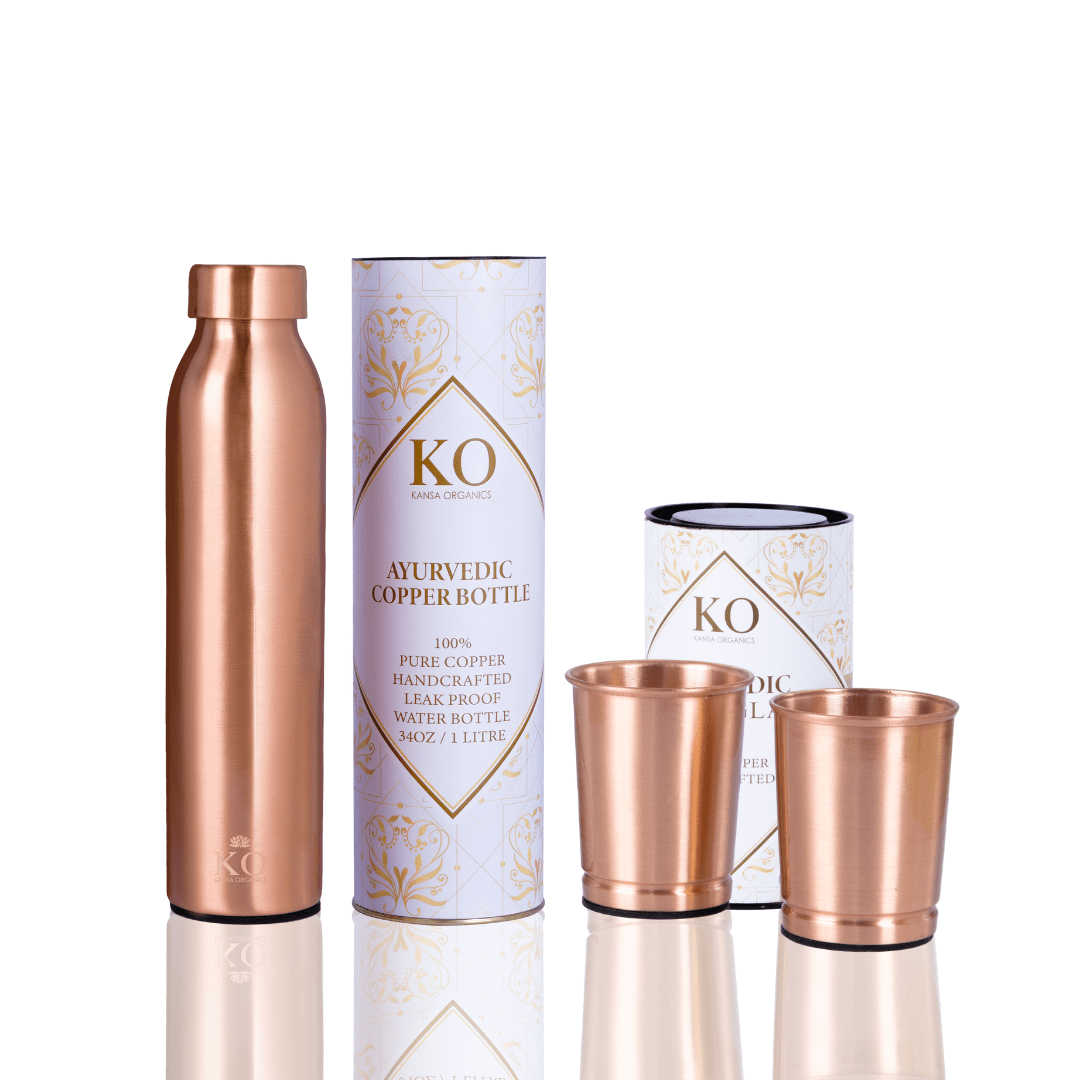Ayurvedic Drinking Set - Copper Bottle & Cups (Seamless) - themonogram manor 