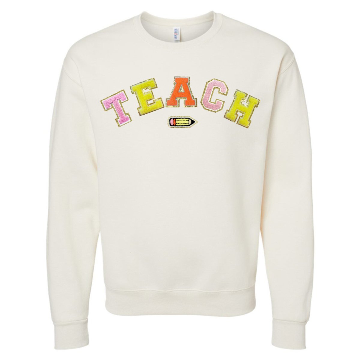 Teach Pencil Letter Patch Crewneck Sweatshirt - themonogram manor 