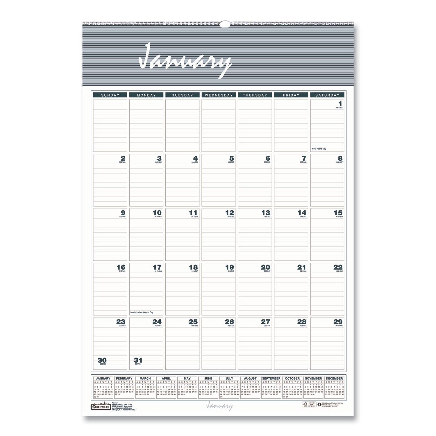 House of Doolittle Bar Harbor Recycled Wirebound Monthly Wall Calendar, 12 x 17, White/Blue/Gray Sheets, 12 - Month (Jan - Dec): 2023 - themonogram manor 