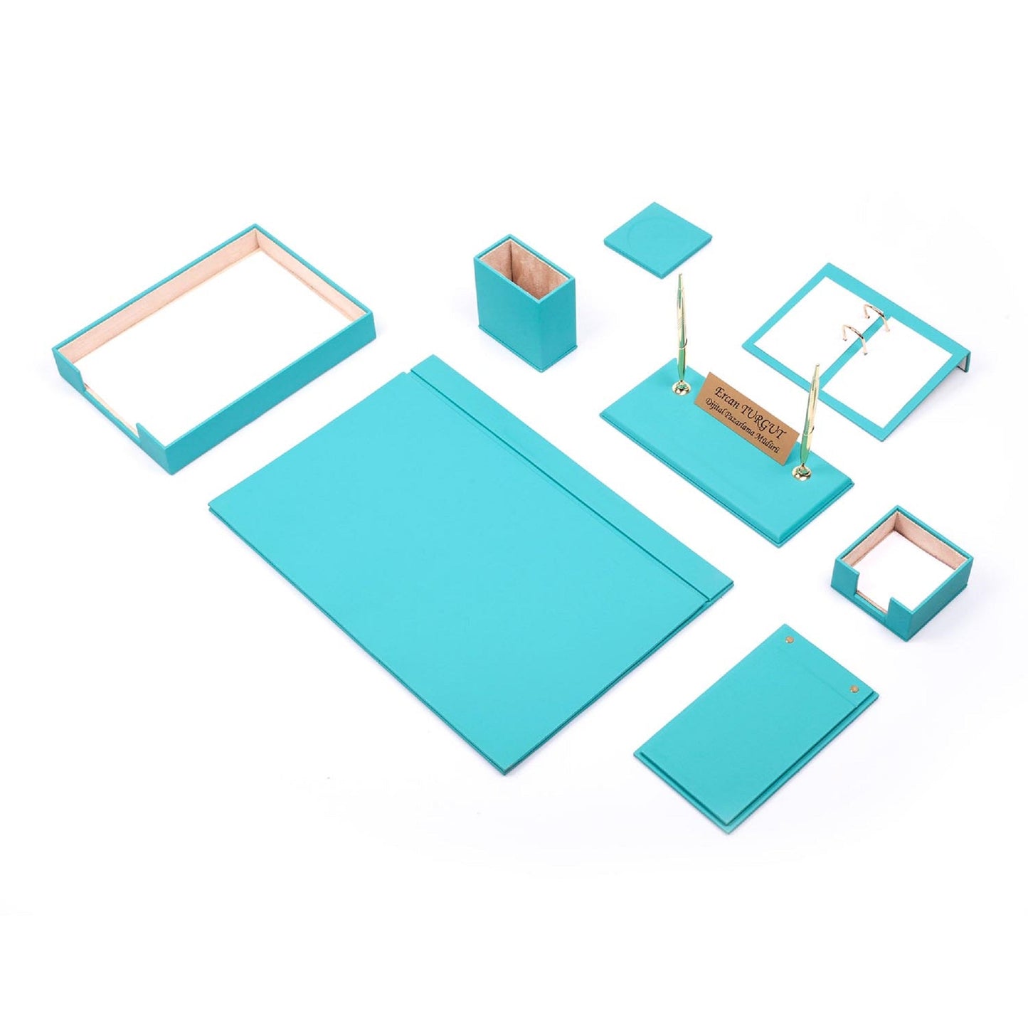 MOOG Leather Desk Set - Single Document Tray - Turquoise - 10 PCS - themonogram manor 
