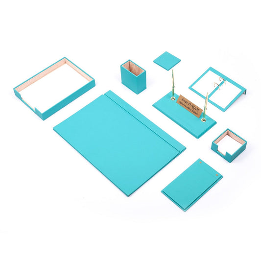MOOG Leather Desk Set - Single Document Tray - Turquoise - 10 PCS - themonogram manor 