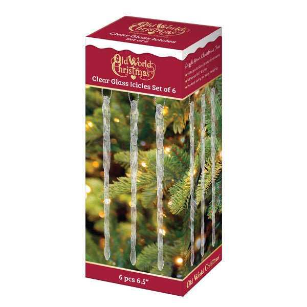 Clear Glass Icicles Set Of 6 Ornament - themonogram manor 