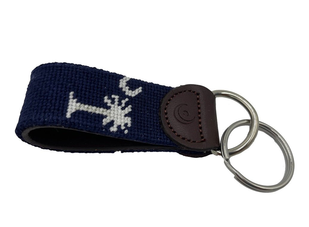Crescent Moon and Palmetto Hand - stitched Needlepoint Key Fob - themonogram manor 