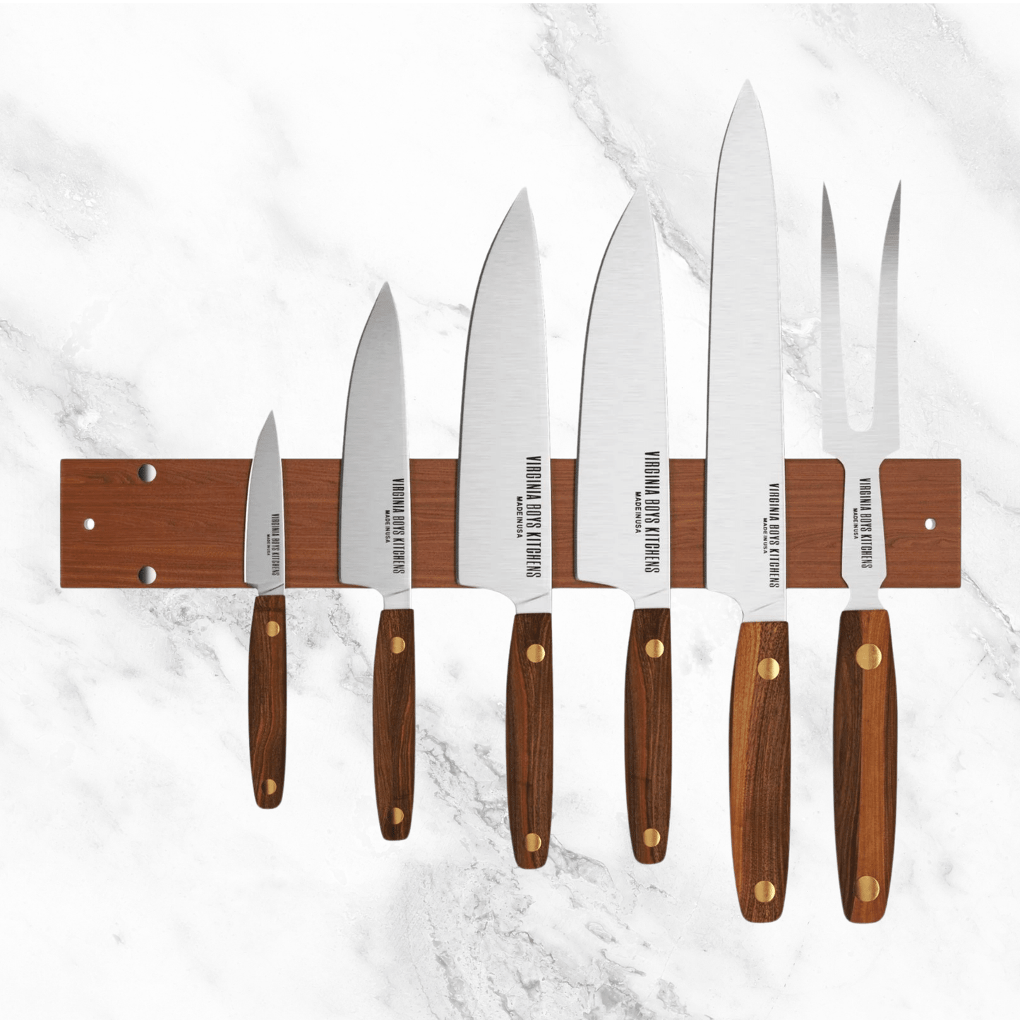 16" Wall Mounted Magnetic Walnut Wood Knife Rack - Holds 7 Knives - themonogram manor 
