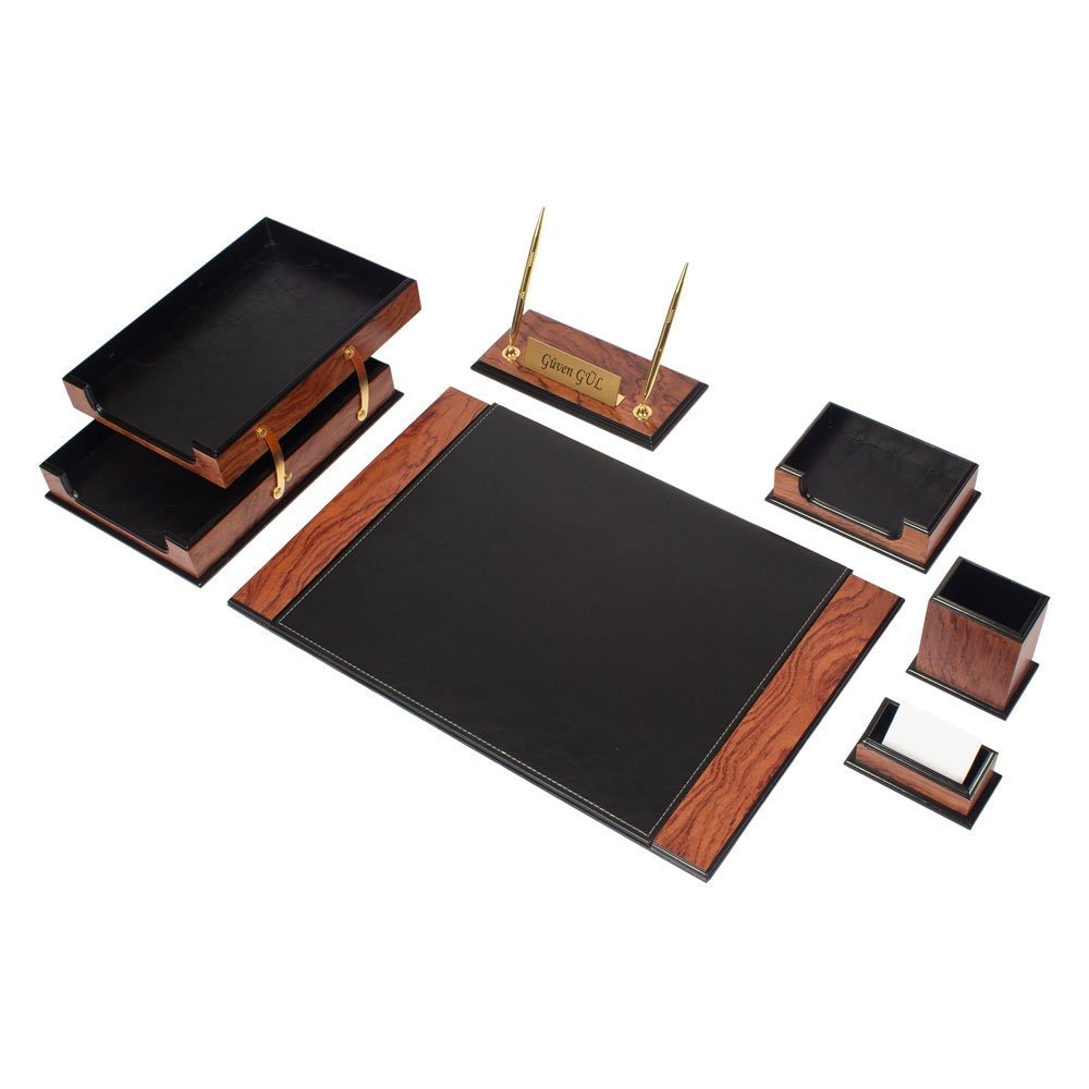 MOOG Prestige Personalized Wooden Brown Desk Set - 8 PCS - themonogram manor 