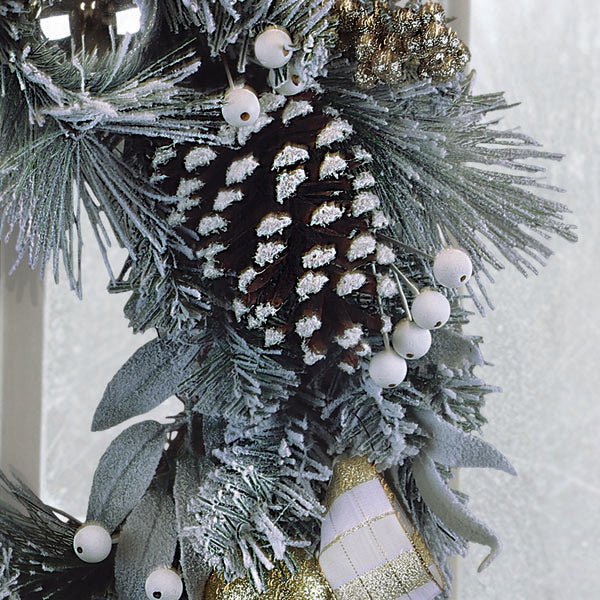 24" Silver & Gold Frosted Fir Wreath - themonogram manor 