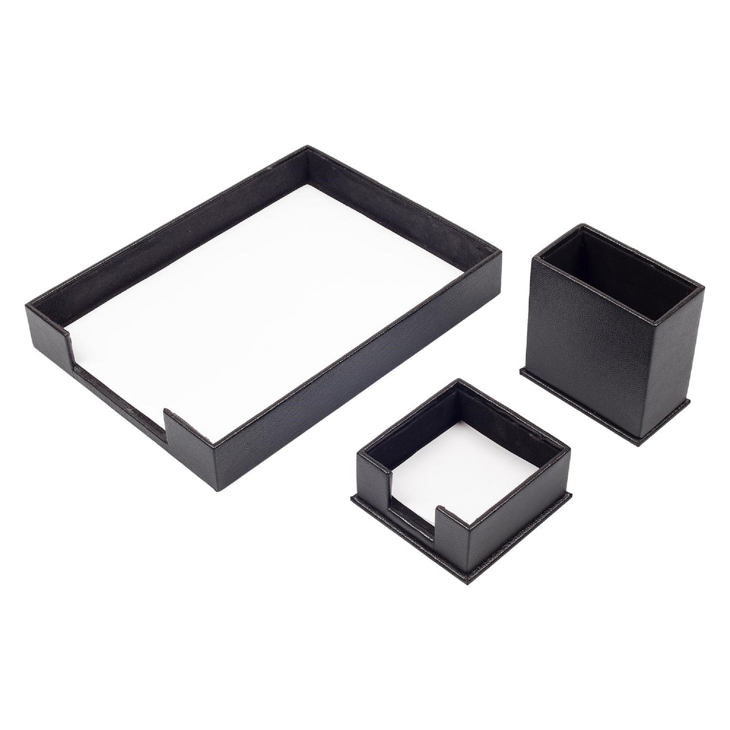 MOOG Leather Desk Set - 3 Accessories - Single Document Tray - Black - 3 PCS - themonogram manor 