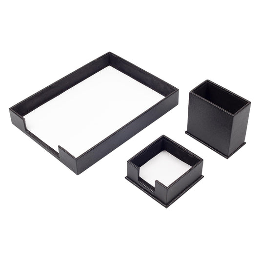 MOOG Leather Desk Set - 3 Accessories - Single Document Tray - Black - 3 PCS - themonogram manor 