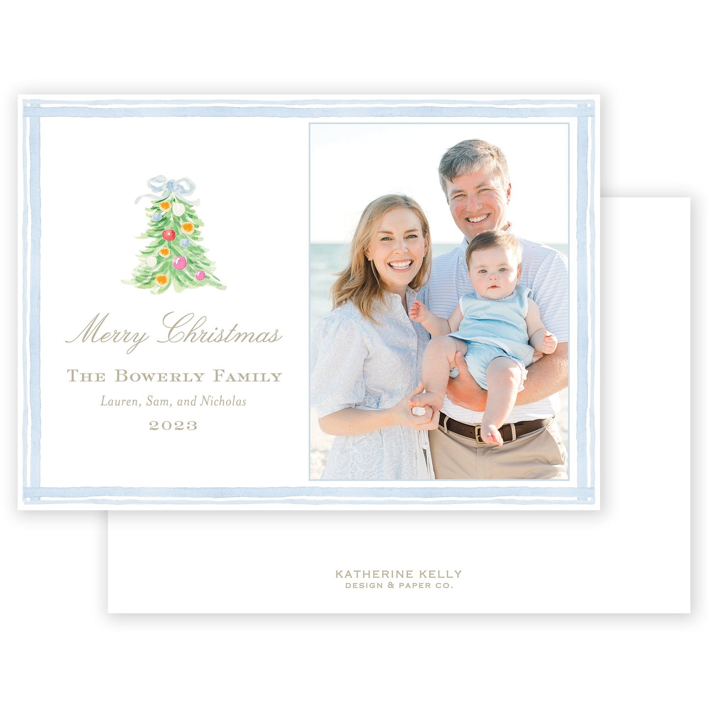 oh, christmas tree blue horizontal holiday card - themonogram manor 