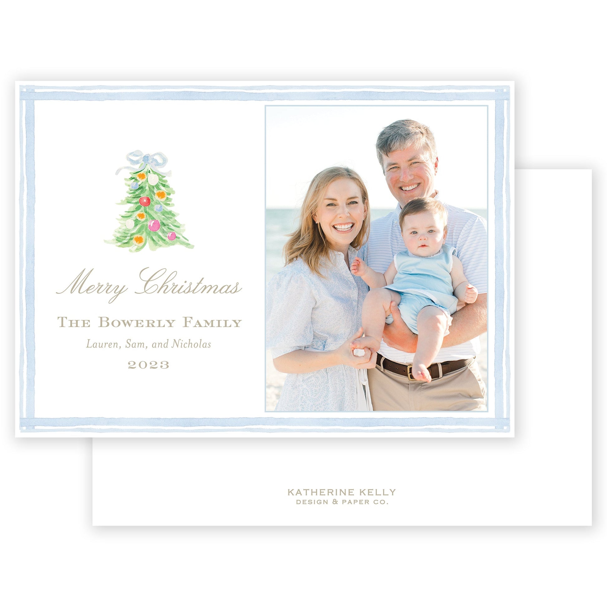 oh, christmas tree blue horizontal holiday card - themonogram manor 