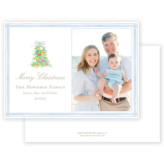 oh, christmas tree blue horizontal holiday card - themonogram manor 