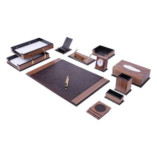 MOOG Prestige Wood Desk Set - Walnut - 12PCS - themonogram manor 