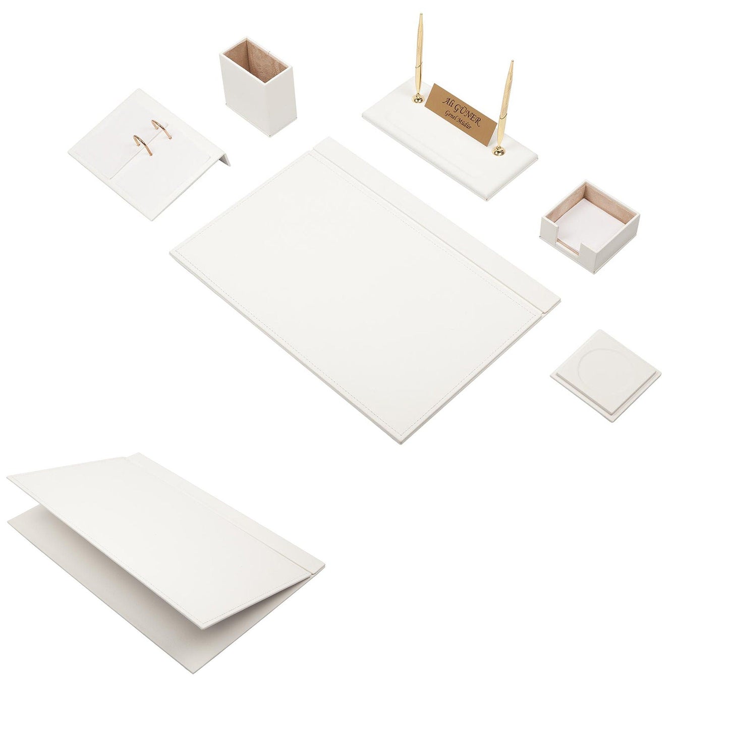 MOOG Leather Desk Set - 8 Accessories - White - 8 PCS - themonogram manor 