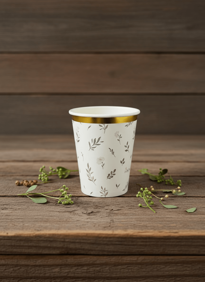 Floral Eucalyptus Paper Cups 9oz (8 Pack) - themonogram manor 