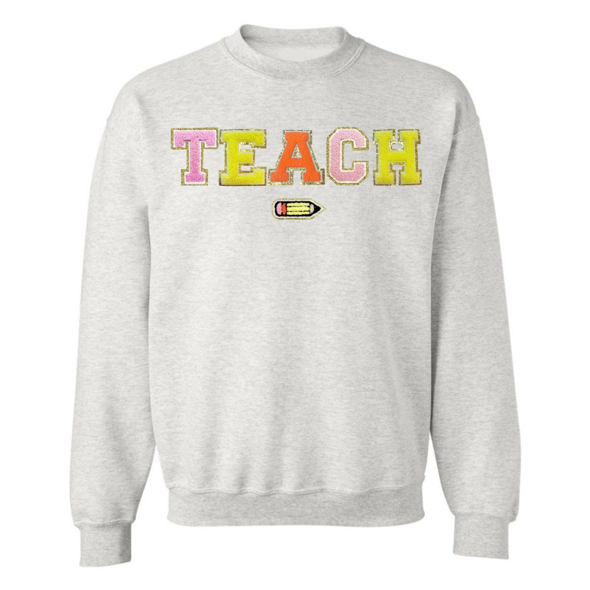 Teach Pencil Letter Patch Crewneck Sweatshirt - themonogram manor 
