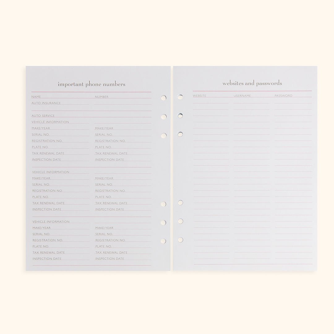 A5 Inserts for Weekly Planner Personal Portfolio 2026 - themonogram manor 