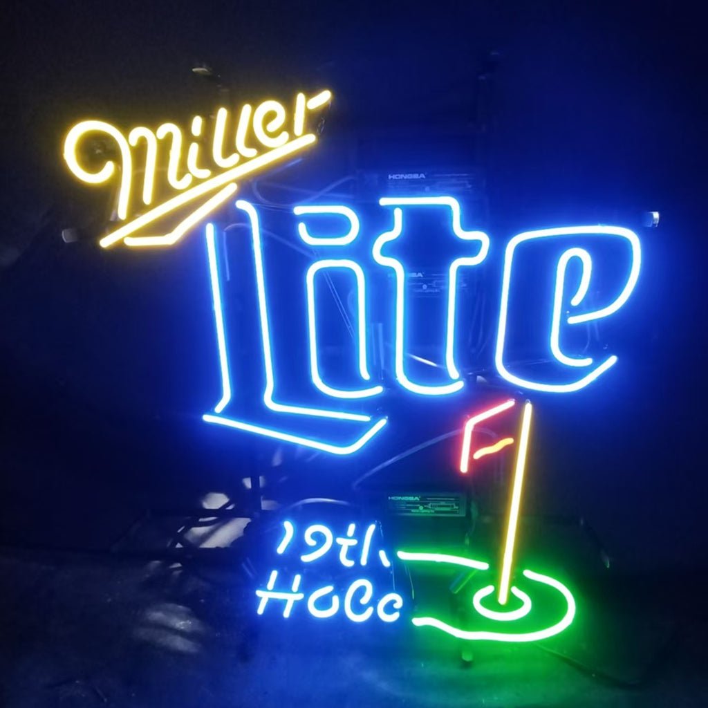 Yellow Miller Lite 19th Hole Neon Signs - themonogram manor 