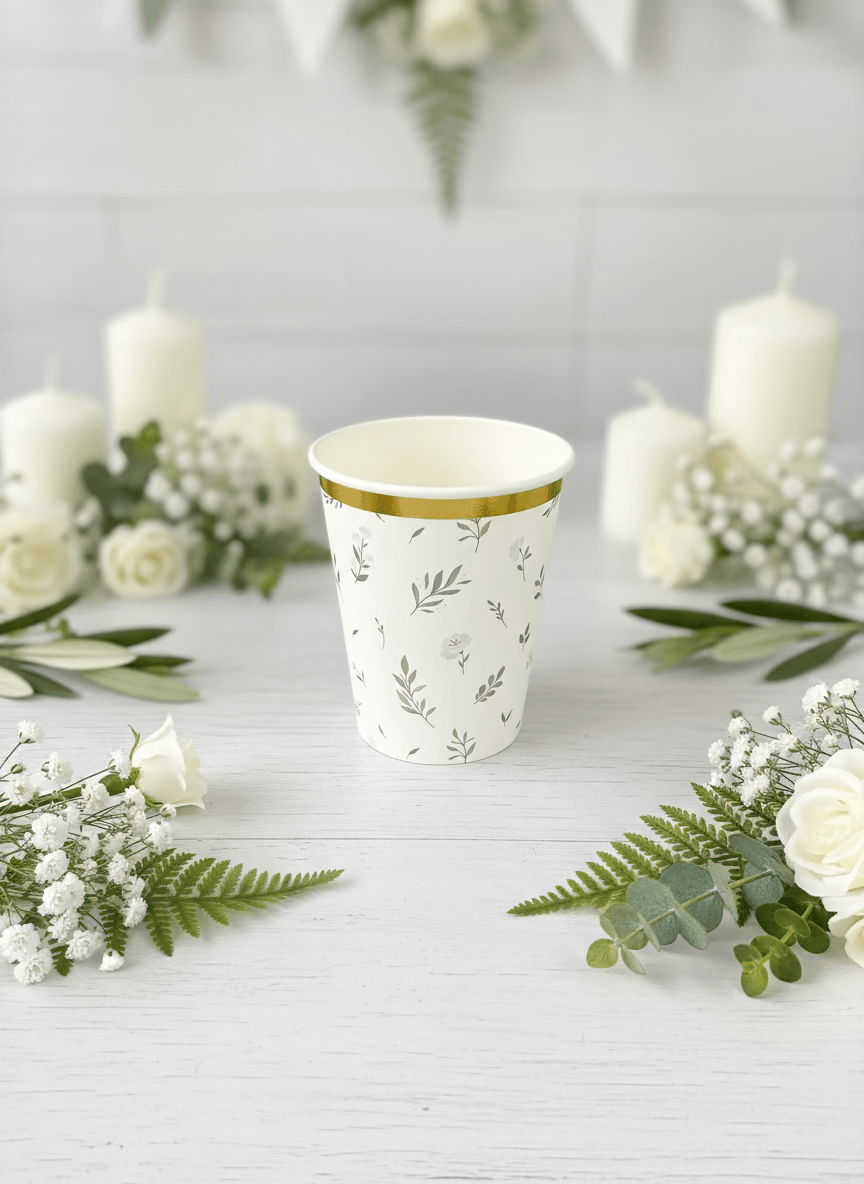 Floral Eucalyptus Paper Cups 9oz (8 Pack) - themonogram manor 