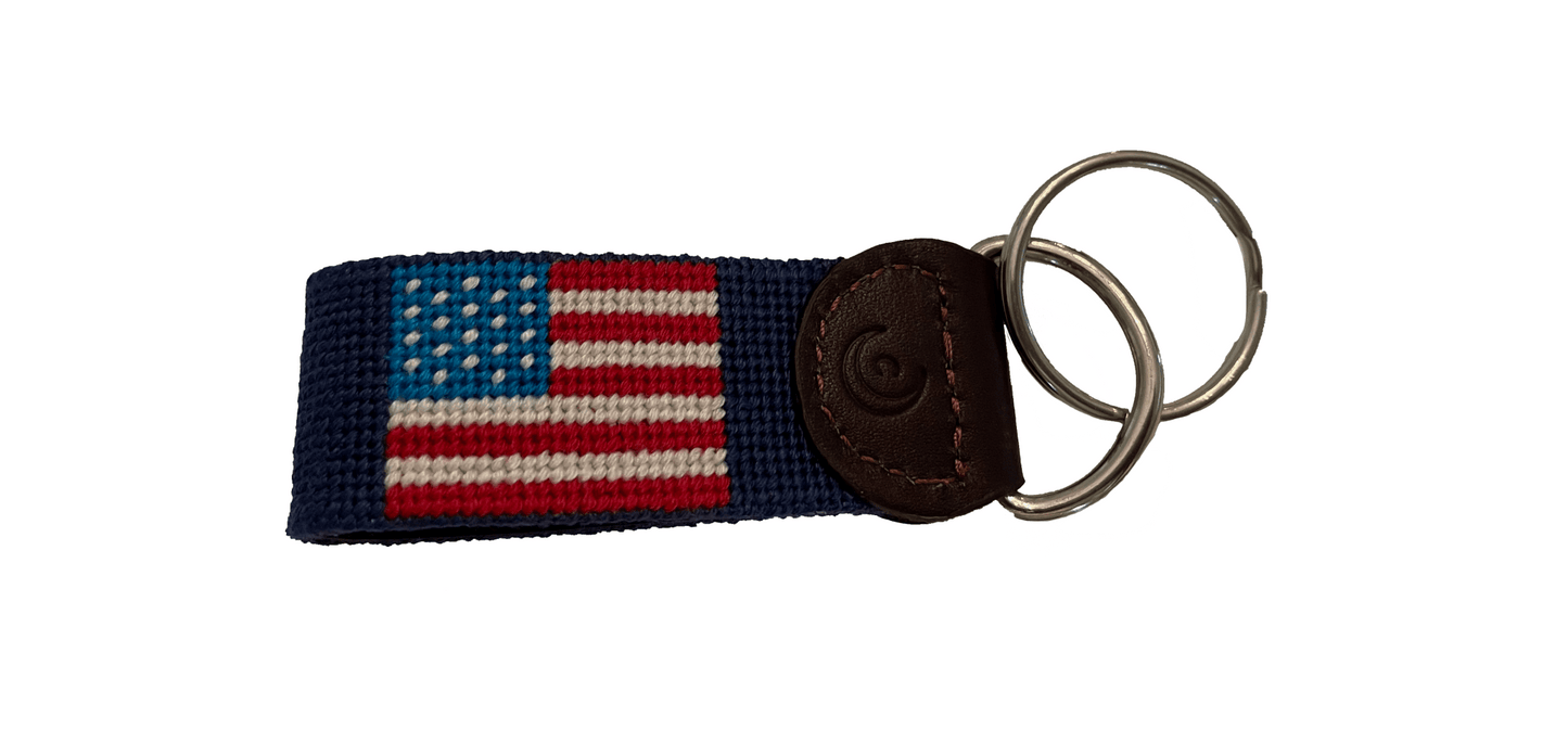 Key Fob - USA Flag Hand - stitched Needlepoint - themonogram manor 
