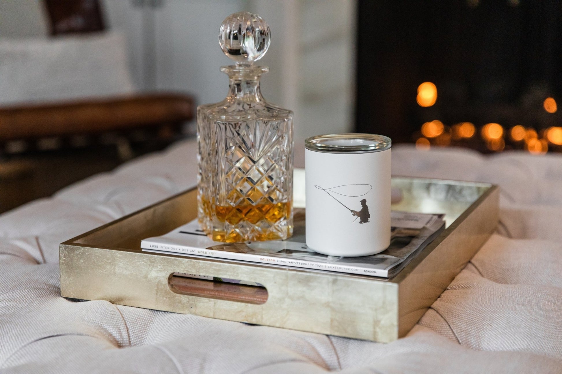 Limited Edition Fisherman Glass Lined Whiskey Glass in White - themonogram manor 