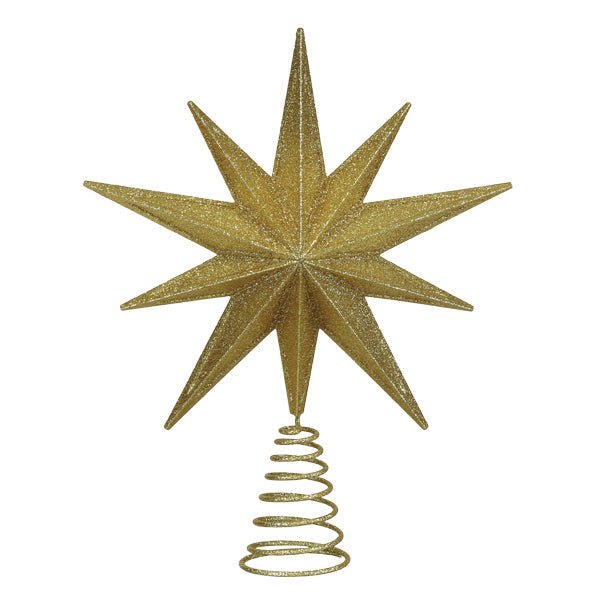 12" Lit Gold Glitter Star Tree Topper - themonogram manor 