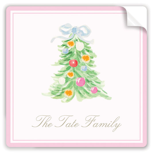oh, christmas tree pink holiday stickers - themonogram manor 