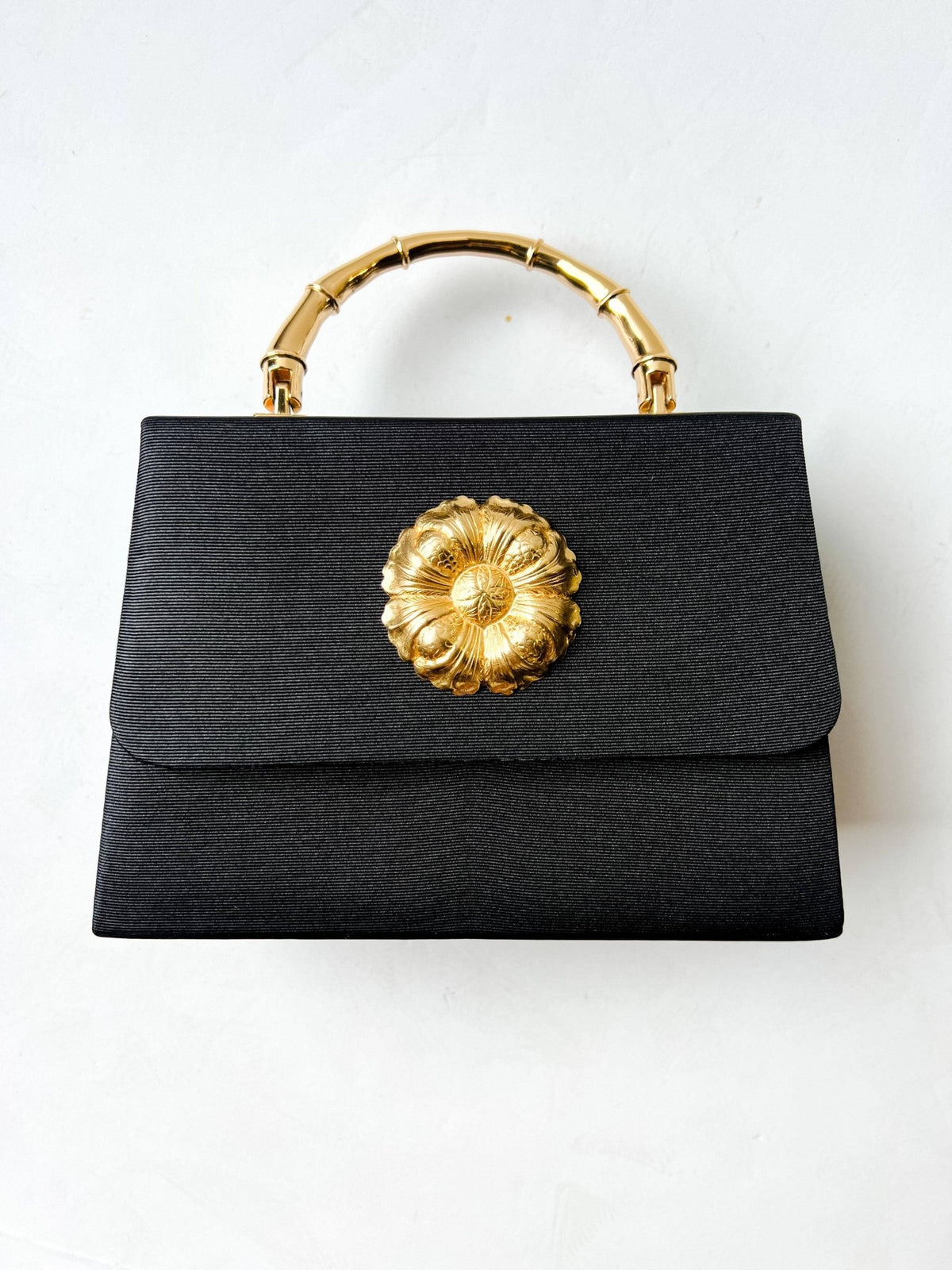 Black Faille Lulu with Gold Handle Handbag - Gold Charms- WS - themonogram manor 