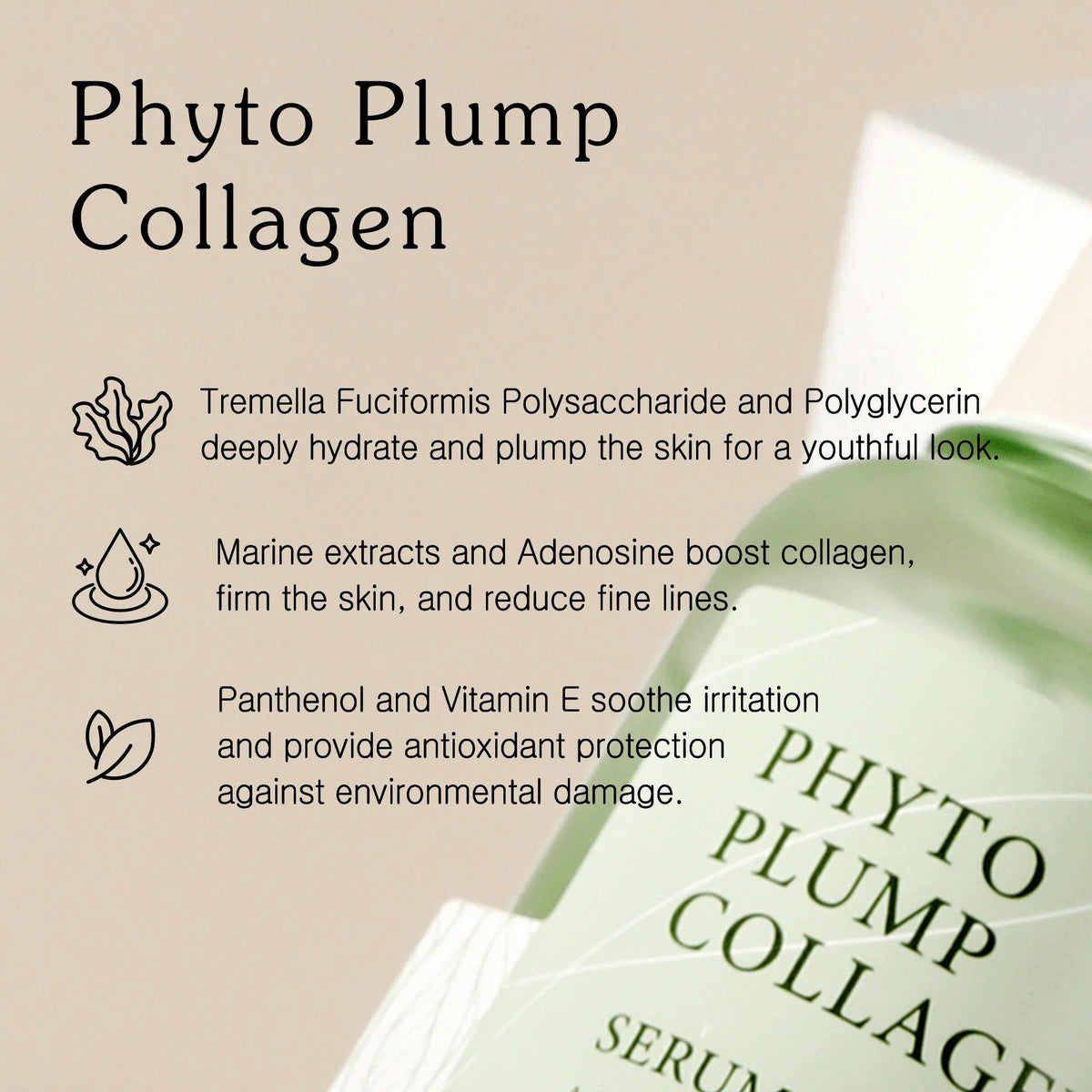 Phyto Plump Collagen Serum 1.01 Fl.Oz. - Hydrating, Anti-Aging, Soothing & Firming, Vegan Skincare Solution Based on Tremella Fuciformis with Natural Extracts - themonogram manor 