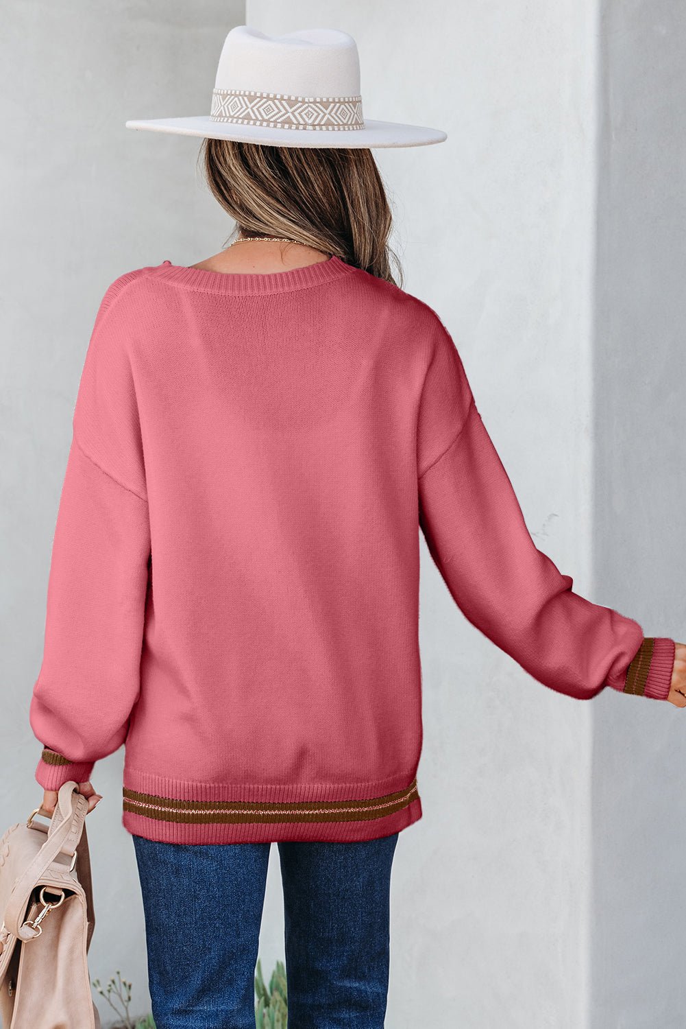 Western See You Cowboy Embroidered Stripe Cuff Sweater - themonogram manor 