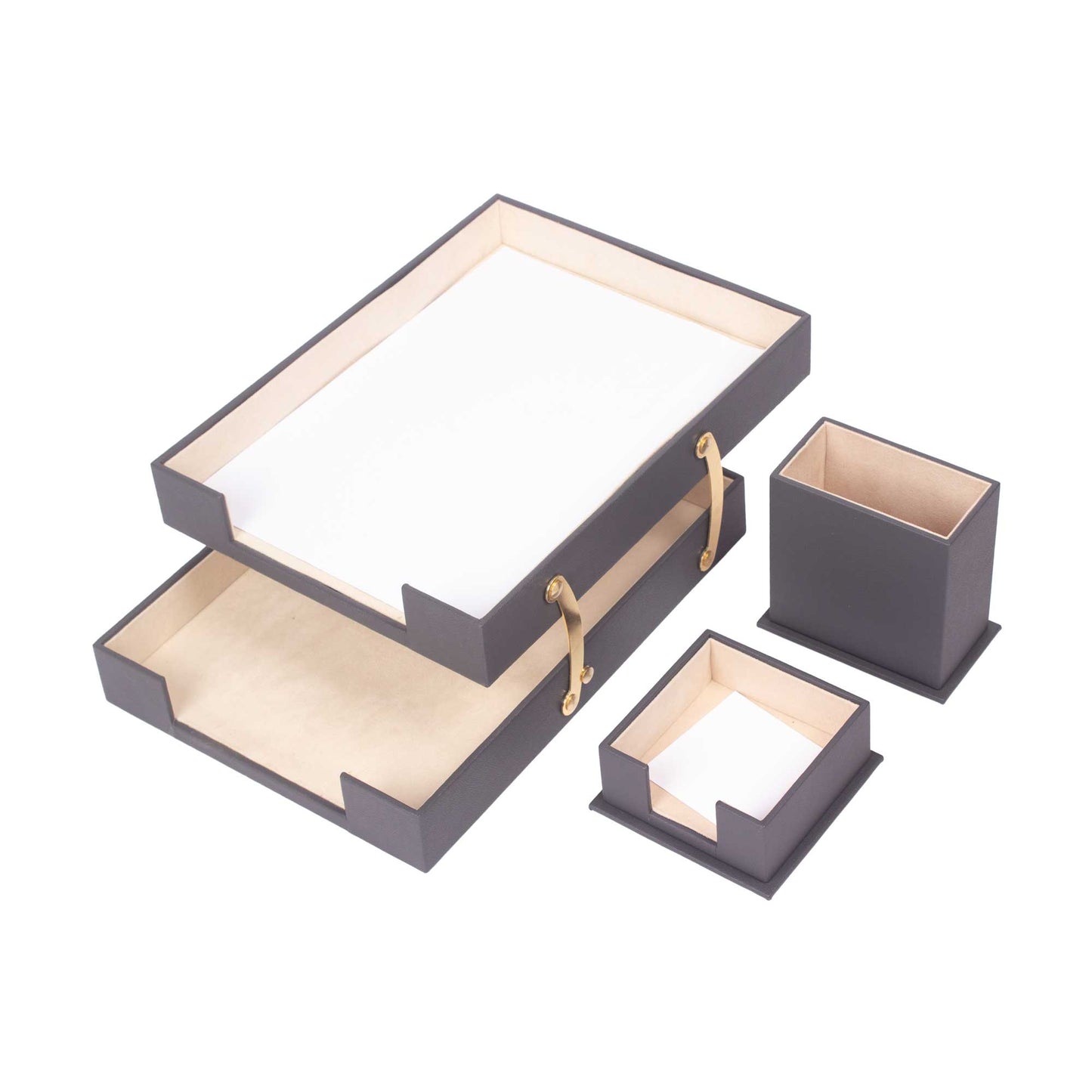 MOOG Leather Desk Set - 3 Accessories - Double Document Tray - Brown - 3 PCS - themonogram manor 