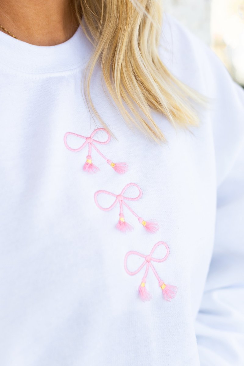 Embroidered Tasseled 'Bows' Sweatshirt - themonogram manor 