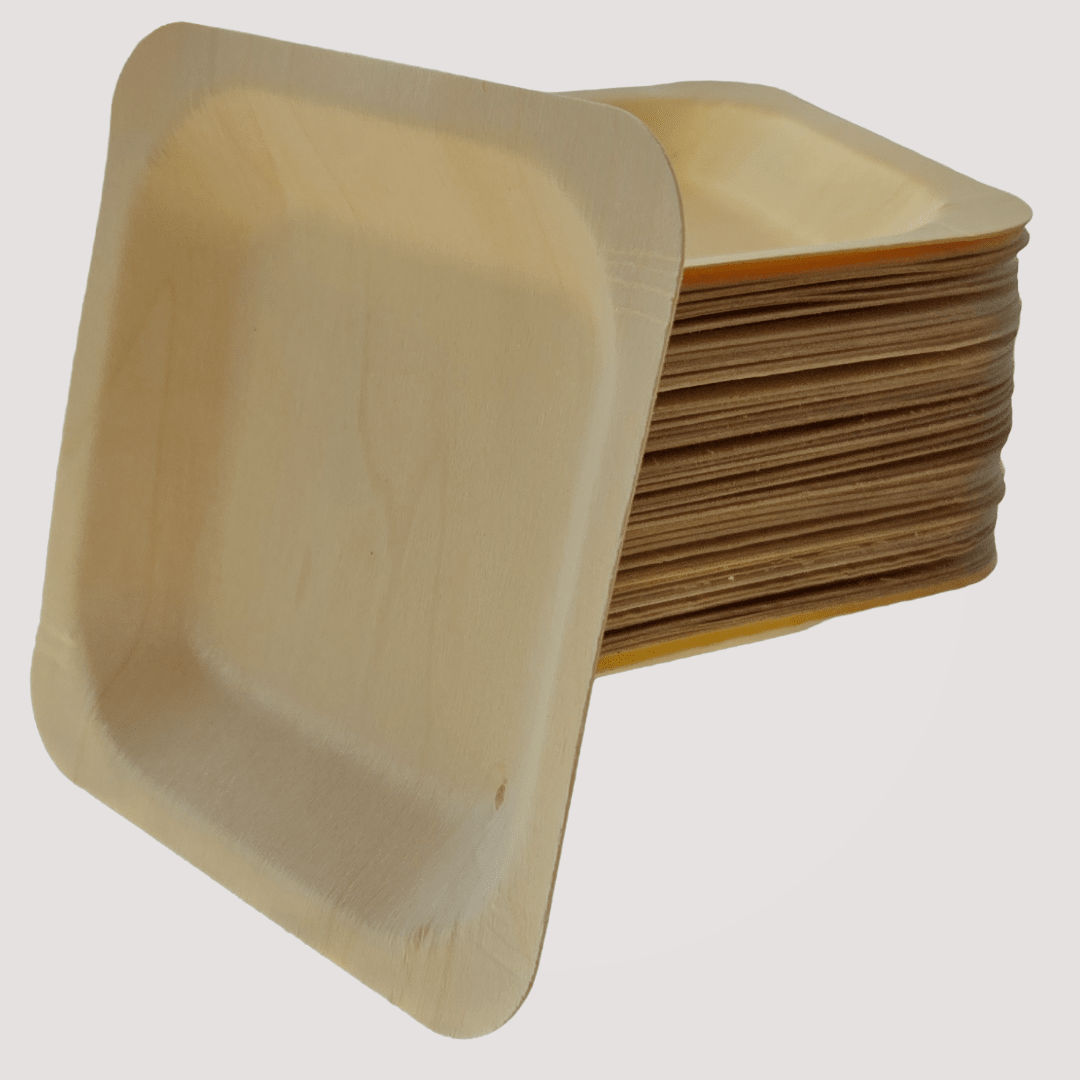 Eco Friendly Square Wooden Plate 9" X 9" (300 Pack) $0.52 each - like Bamboo and Palm leaf - themonogram manor 