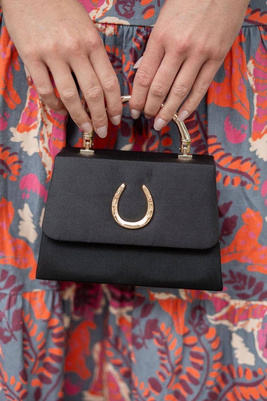 Black Faille Lulu with Gold Handle Handbag - Gold Charms- WS - themonogram manor 