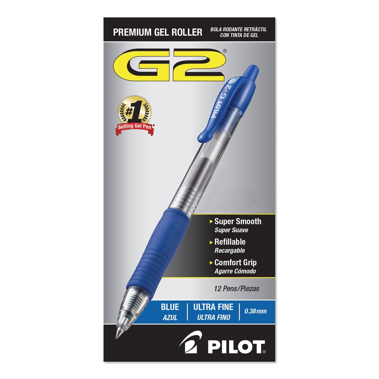 Pilot G2 Premium Gel Pen Convenience Pack, Retractable, Extra - Fine 0.38 mm, Blue Ink, Clear/Blue Barrel, Dozen - themonogram manor 