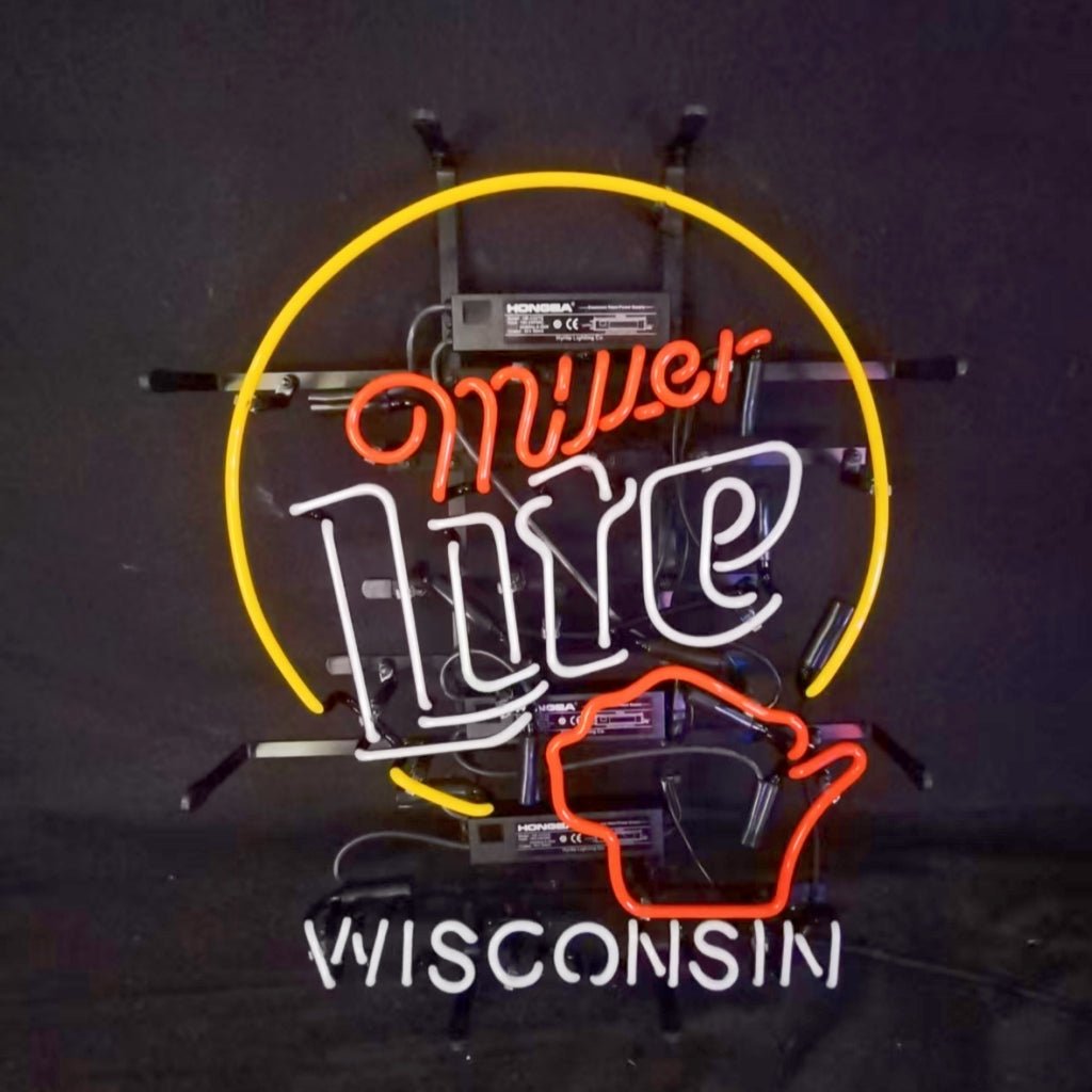 Miller Lite &Wisconsin State Neon Signs - themonogram manor 