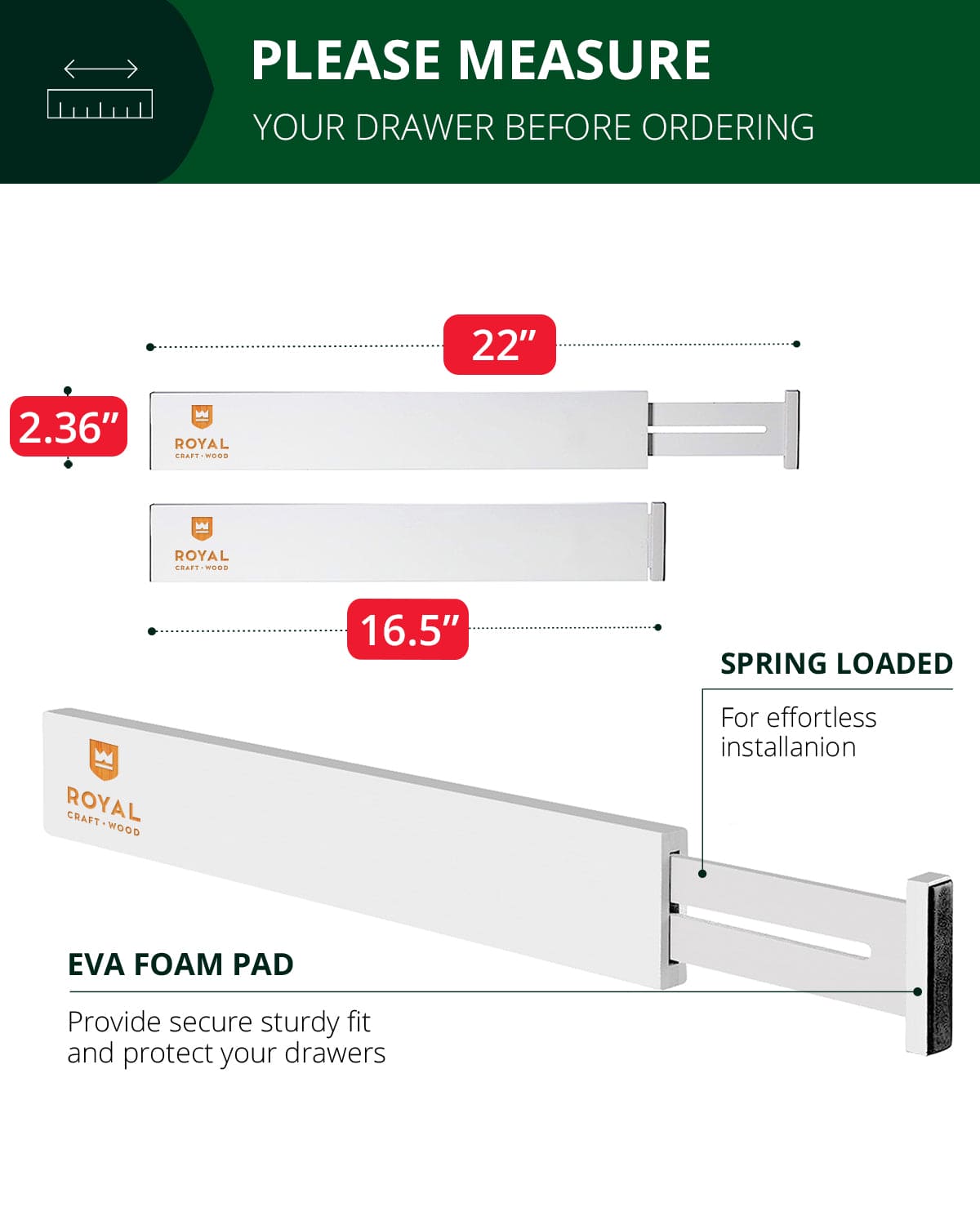 Drawer Dividers 22”, White - themonogram manor 